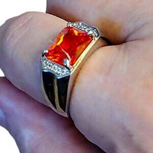NWT Natural Orange Red Garnet Crystal & Rhinestone Ring Adjustable 925 Silver 9